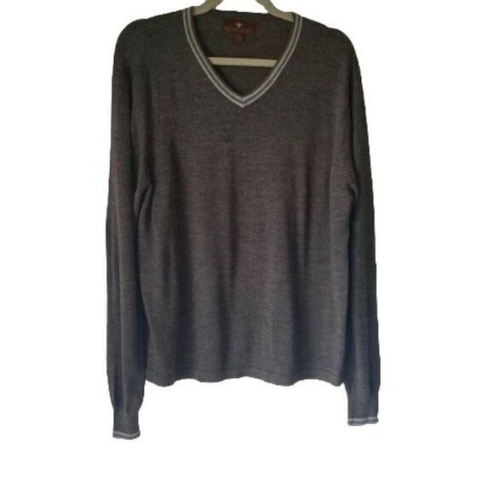 Men's Toscano V neck Long Sleeve Shirt Cuffs Ribbing Hem‎ Large